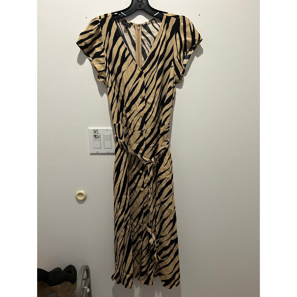 New Women’s Talbots Animal Print Midi Dress👗w/belt Lightweight Tan Black size 4